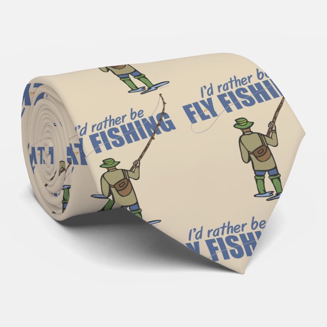 Fly Fishing in Waders Fisherman Tan Beige Neck Tie (Rolled)