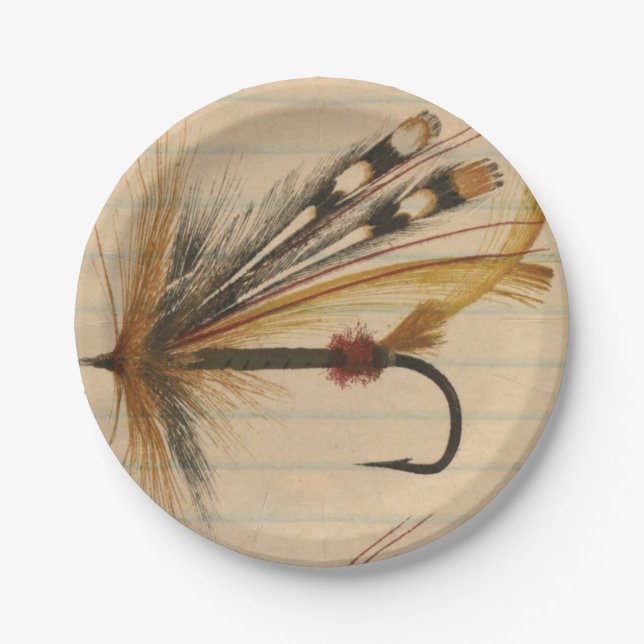 Fly Fishing Lure on Lined Paper Paper Plates (Front)