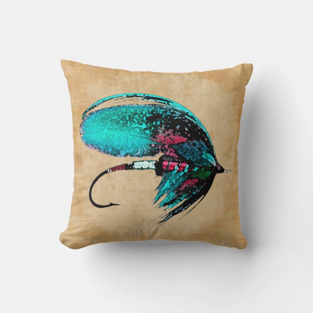 Fly Fishing Lure Throw Pillow (Front)