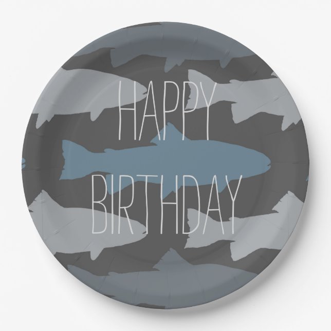 Fly Fishing Lures Pattern Paper Plates (Front)