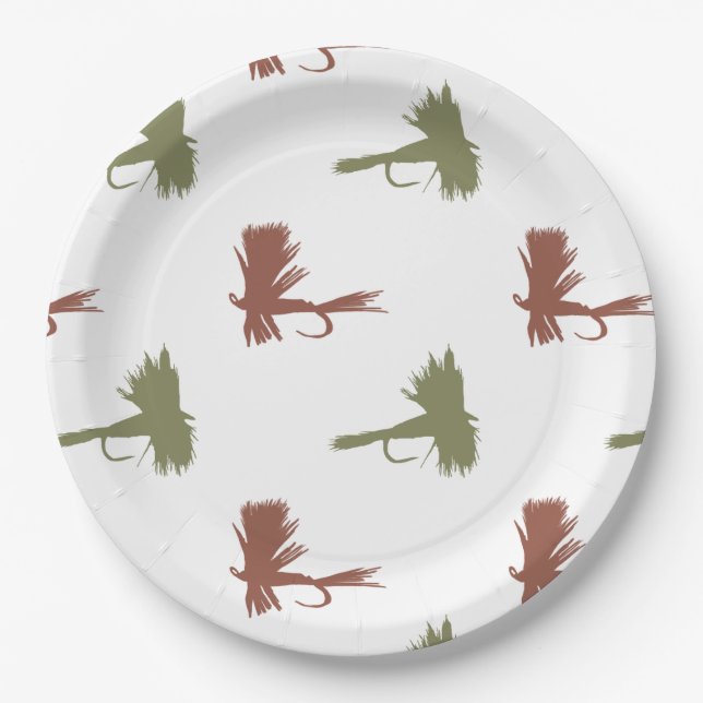 Fly Fishing Lures Pattern Paper Plates (Front)