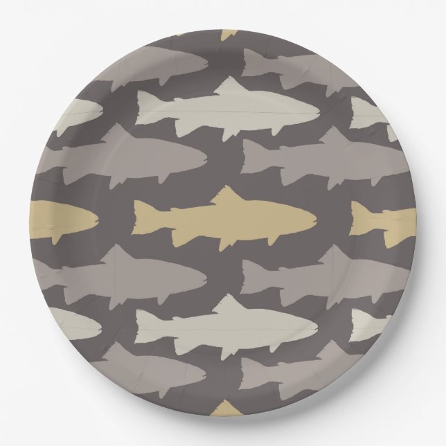 Fly Fishing Lures Pattern Paper Plates (Front)