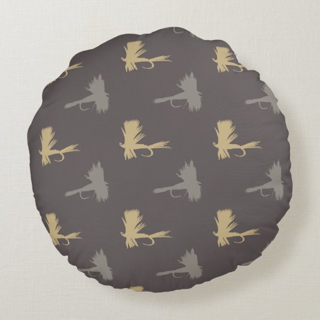 Fly Fishing Lures Pattern Round Pillow (Back)