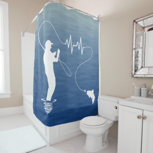 Fly Fishing Man Fishing Trout Heartbeat Shower Curtain