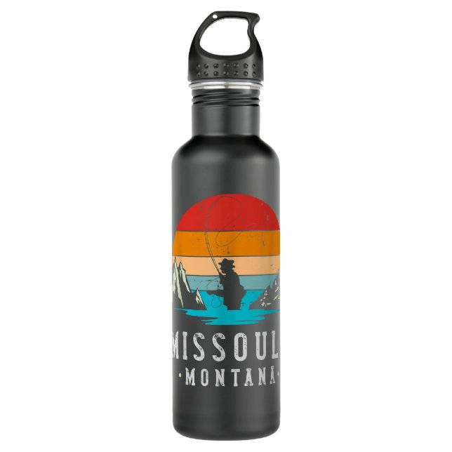 Fly Fishing Missoula Montana  Stainless Steel Water Bottle (Front)