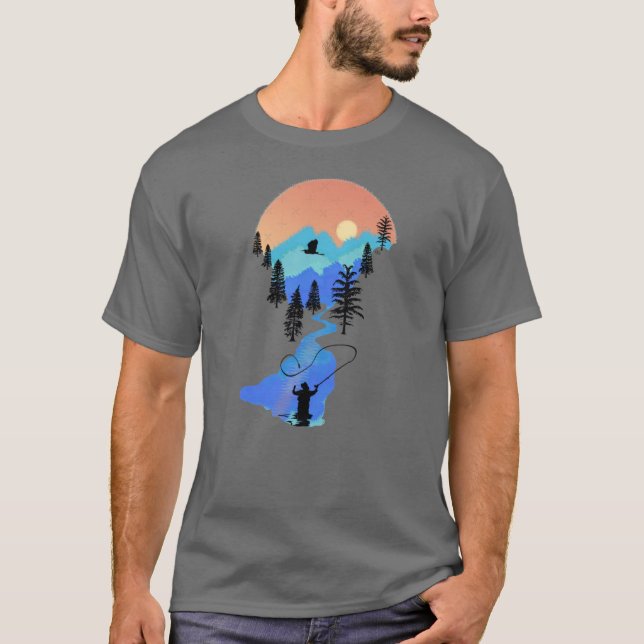Fly Fishing Mountain Sunset friends T-Shirt (Front)