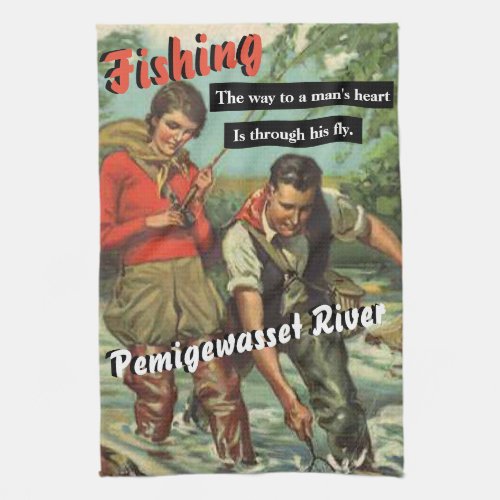 Fly Fishing on the Pemigewasset River Vintage Kitchen Towel