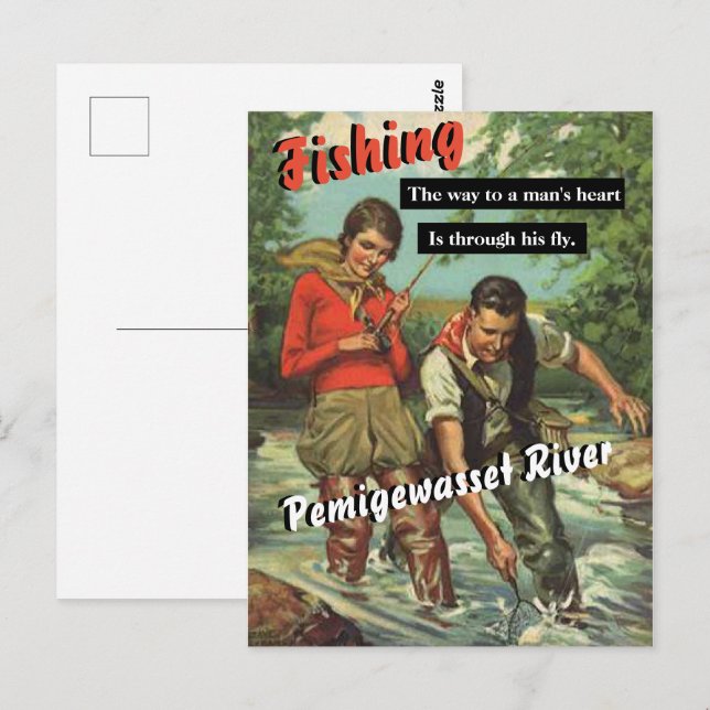 Fly Fishing on the Pemigewasset River Vintage Postcard (Front/Back)