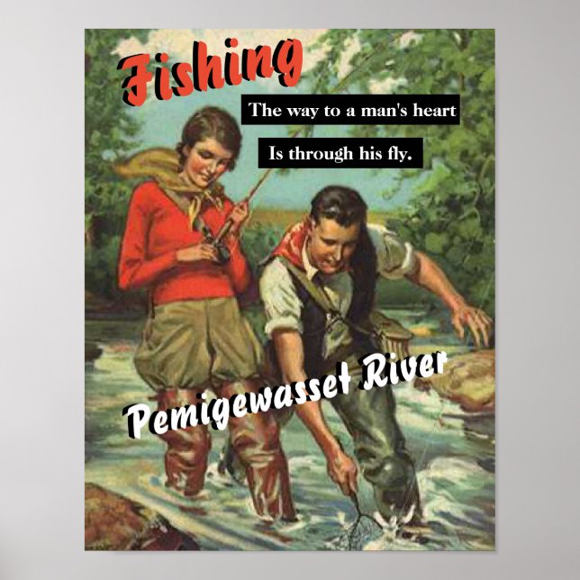 Fly Fishing on the Pemigewasset River Vintage Poster (Front)