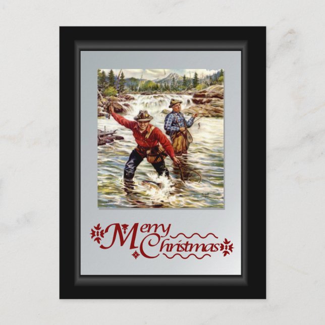 Fly fishing on the river holiday postcard (Front)