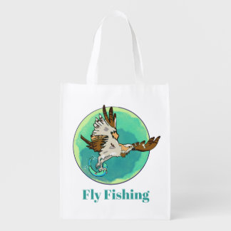 Fly fishing!  Osprey catching  fish Grocery Bag