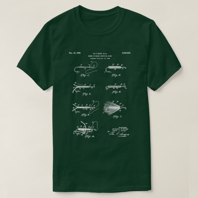 Fly Fishing Patent Fisherman Art Blueprint T-Shirt (Design Front)