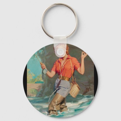 Fly Fishing Pin Up Art Keychain