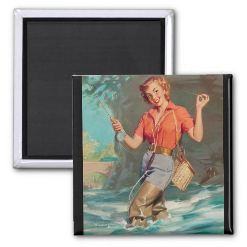 Fly Fishing Pin Up Art Magnet