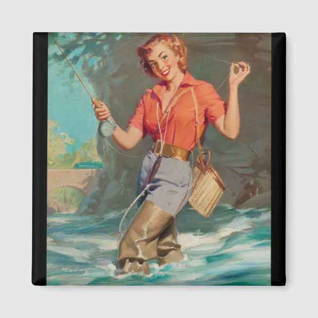 Girl Fly Fishing Pinup - paintings - Digital Art, Sports & Hobbies