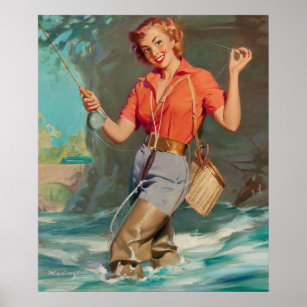 TAHOE Travel Art Photo Print Pinup Poster FISHING Southwest Airways Pin Up Girl