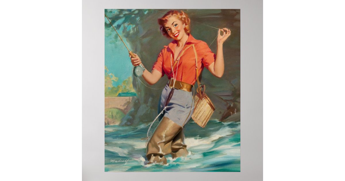 Fly Fishing Pin Up Art Poster | Zazzle.com