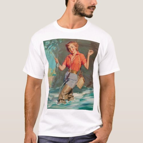 Fly Fishing Pin Up Art T_Shirt