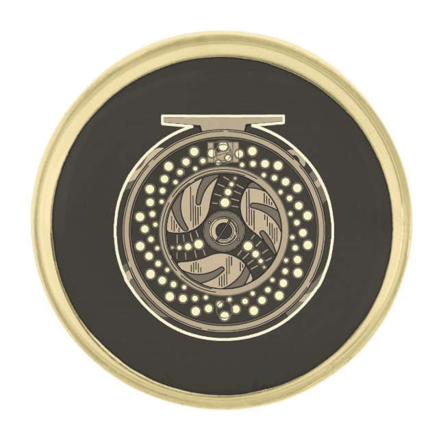 Fly Fishing Reel | Fisherman, Fisherwoman | Gift Gold Finish Lapel Pin (Front)