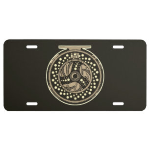 Fly Fishing Reel for Angler's Truck Car Black License Plate