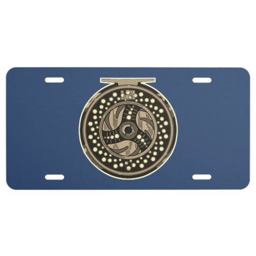 Fly Fishing Reel for Anglers Truck Car Blue License Plate