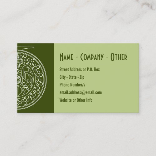 Fly Fishing Reel White Silhouette Art Shop Guide Business Card