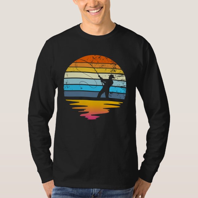 Fly Fishing Retro Sunset  Angler Fisherman Fly Fis T-Shirt (Front)