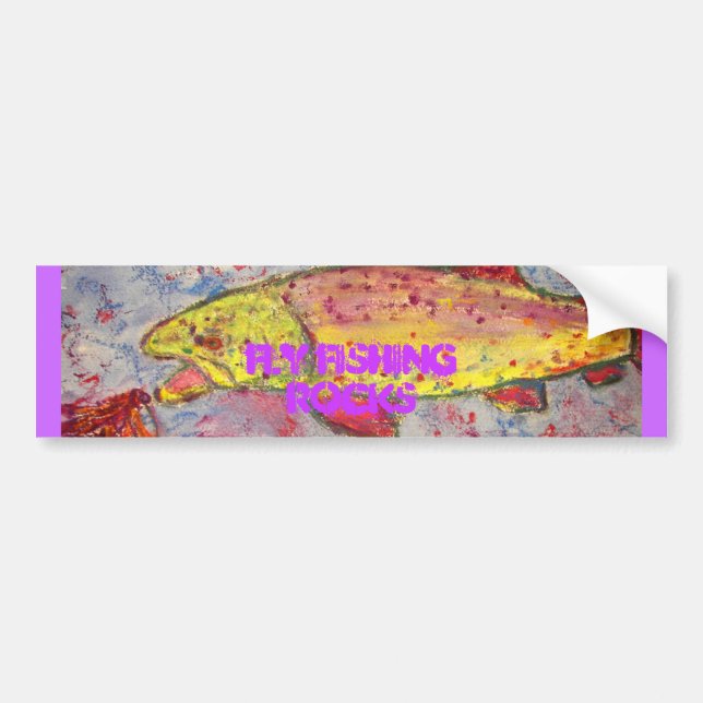 fly fishing rocks art bumper sticker (Front)