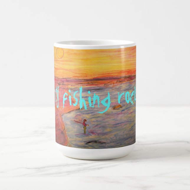 fly fishing rocks sunset coffee mug (Center)