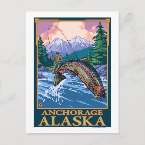 Fly Fishing Scene _ Anchorage Alaska Postcard