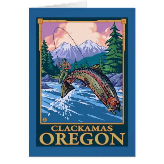 Fly Fishing Scene - Clackamas, Oregon Cards (Front)