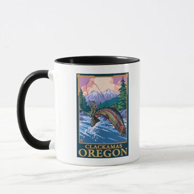 Fly Fishing Scene - Clackamas, Oregon Mug (Left)
