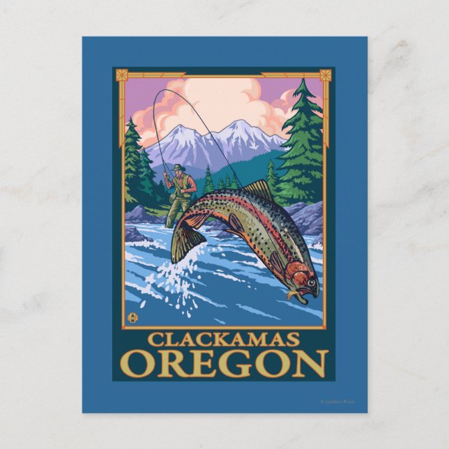 Fly Fishing Scene - Clackamas, Oregon Postcard (Front)