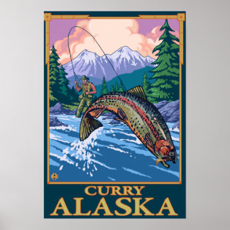 Fly Fishing Scene - Curry, Alaska Poster