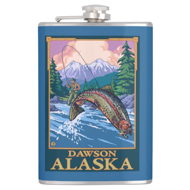 Fly Fishing Scene - Dawson, Alaska Hip Flask (Front)