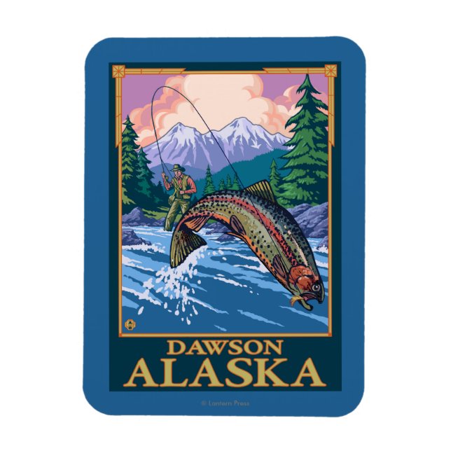 Fly Fishing Scene - Dawson, Alaska Magnet (Vertical)