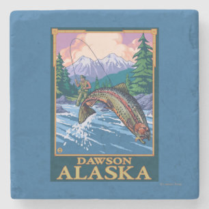 Fly Fishing Scene - Dawson, Alaska Stone Coaster