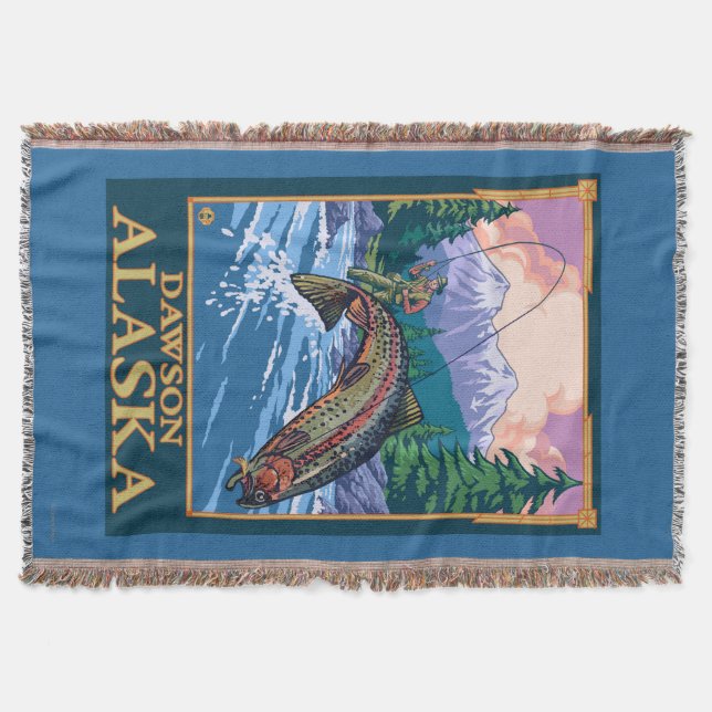 Fly Fishing Scene - Dawson, Alaska Throw Blanket (Front)