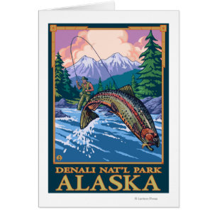 Fly Fishing Scene - Denali National Park, Alaska Cards