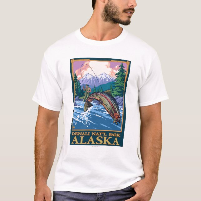 Fly Fishing Scene - Denali National Park, Alaska T-Shirt (Front)