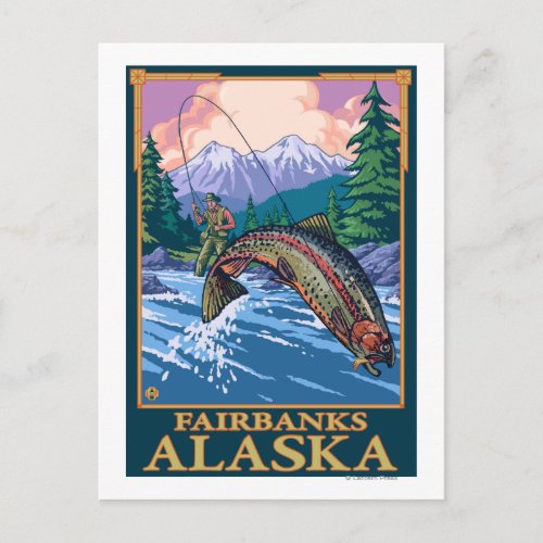 Fly Fishing Scene _ Fairbanks Alaska Postcard