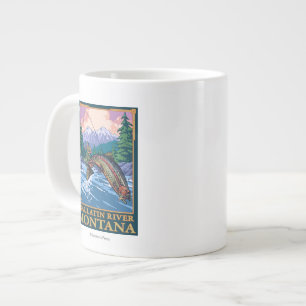Fly Fishing Scene - Gallatin River, Montana Giant Coffee Mug