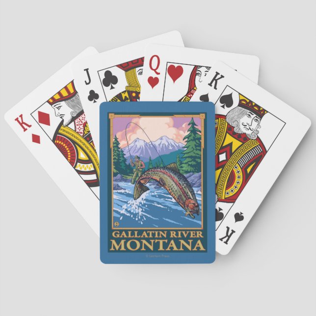 Fly Fishing Scene - Gallatin River, Montana Poker Cards (Back)