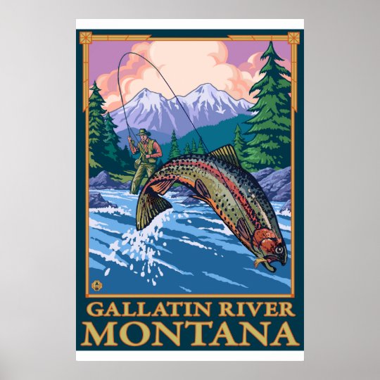 Fly Fishing Scene Gallatin River Montana Poster Zazzle Com