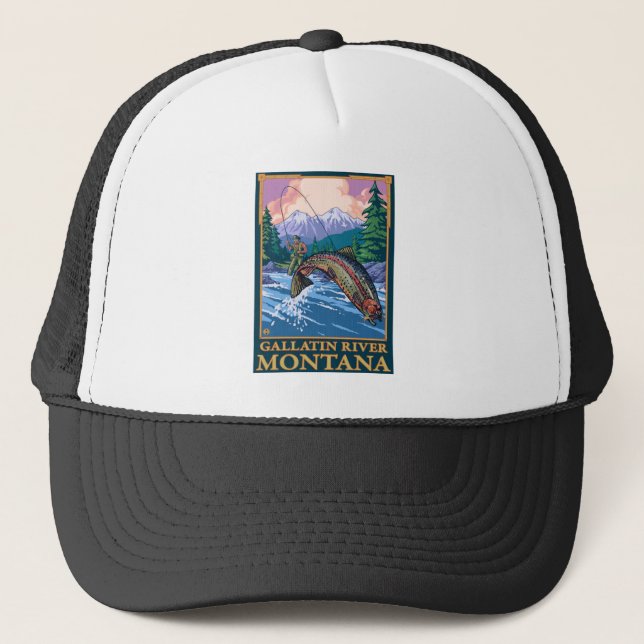Fly Fishing Scene - Gallatin River, Montana Trucker Hat (Front)