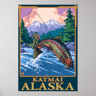 Fly Fishing Scene - Katmai, Alaska Poster