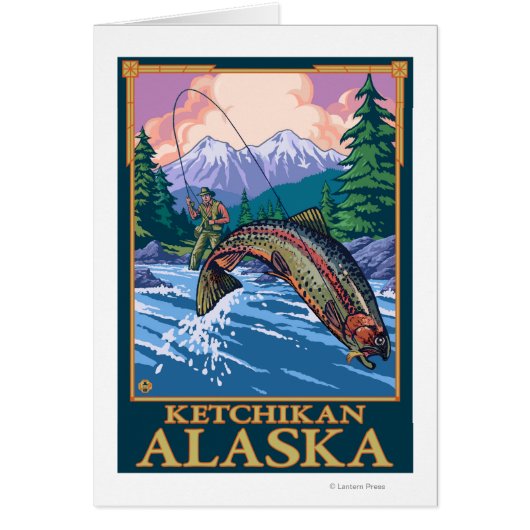 Fly Fishing Scene - Ketchikan, Alaska Cards (Front)