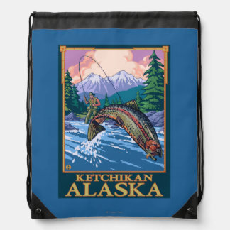 Fly Fishing Scene - Ketchikan, Alaska Drawstring Bag