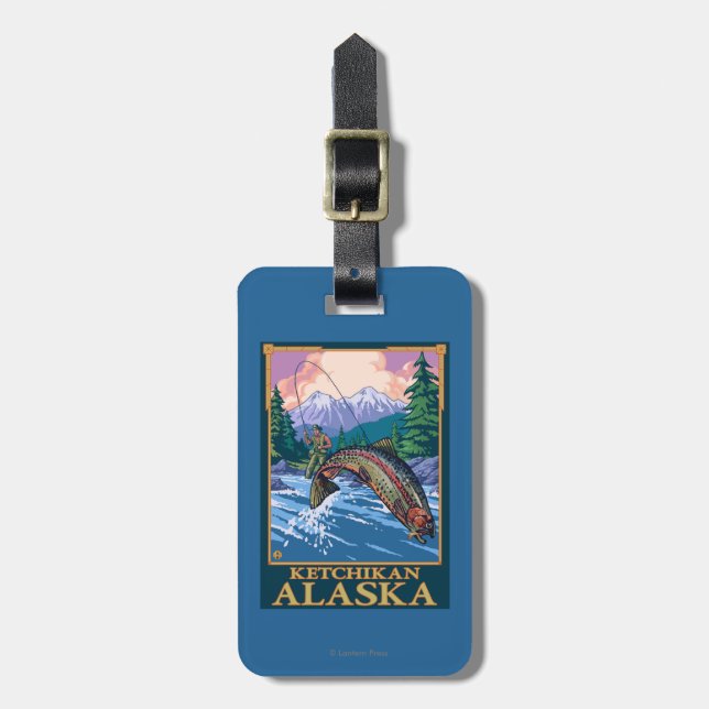 Fly Fishing Scene - Ketchikan, Alaska Luggage Tag (Front Vertical)