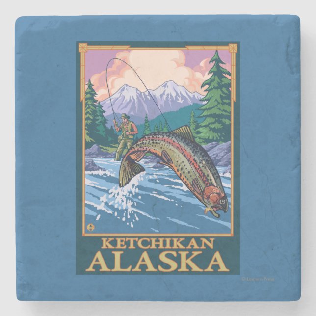 Fly Fishing Scene - Ketchikan, Alaska Stone Coaster (Front)